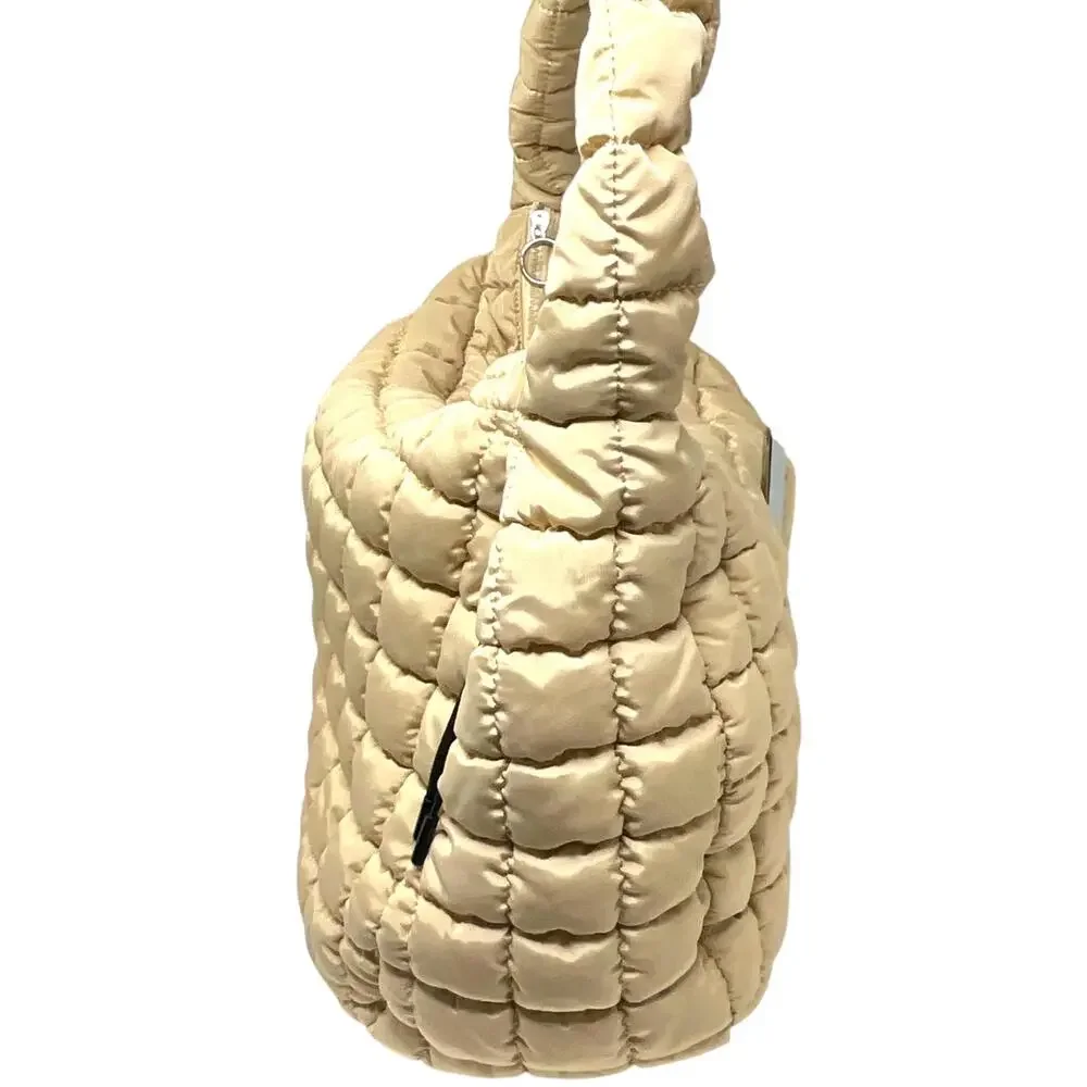 Free People FP Movement Quilted Carryall Hobo Bag Womens Large Beige Pockets